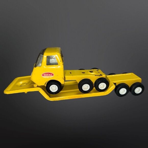 Vintage 1969 Metal Tonka Cab W/ Lowboy Flatbead Trailer 11” B9 - Picture 4 of 8